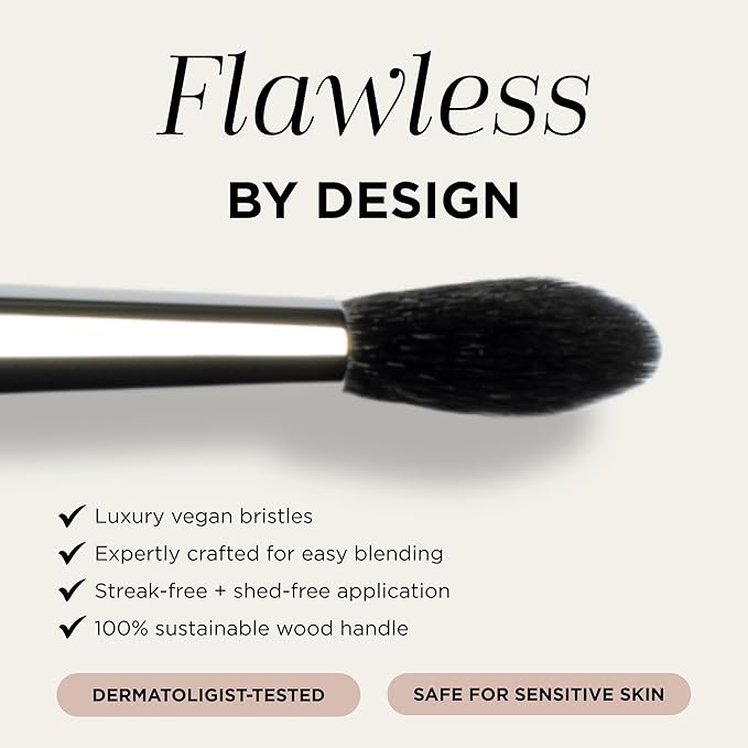 HALEYS Beauty Crease Eyeshadow Makeup Brush, Medium Fluffy Tapered Blending Brush for Eye Shadow & Highlighter Make Up, Seamless Application for Cream & Powder, Vegan & Cruelty Free