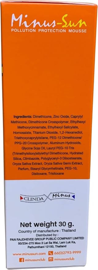 Minus-Sun SPF40 PA+++ (White) Pollution Protection Mousse 30 Gram. Facial Sun Protection Silky Smooth Plus UVA1 UVA2 and UVB Protection