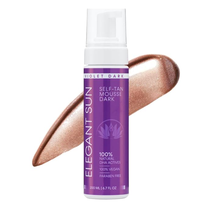 Self Tanner Mousse with Mitt, Violet Dark, Fake Tan Sunless Foam, Flawless Purple Sunless Tanner, Vegan Sunless Tanning Foam, Color Correcting, Paraben free by Elegant Sun
