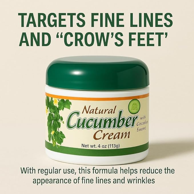 Bargz Cucumber Face Cream 4 oz 113g Non Greasy Moisturizer with Cucumber Extract Aloe Chamomile Ginseng Herbal Blend Hydrating Soothing Anti Aging Cream for Dry Sensitive Skin Fine Lines Wrinkles