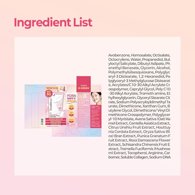 Troubless Glass Glow PDRN Collagen SPF 50 Sunscreen face - Hydrating & Moisturizing Broad Spectrum Sunscreen - Vegan, Lightweight, Non-Comedogenic - Korean Skin Care for All Skin Types 1.69 fl oz