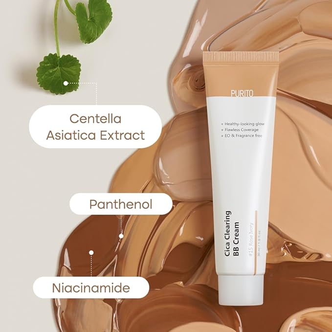PURITO Cica Clearing BB Cream #31 Deep Warm 1 fl.oz / 30ml, Vegan bb cream, foundation, cruelty free