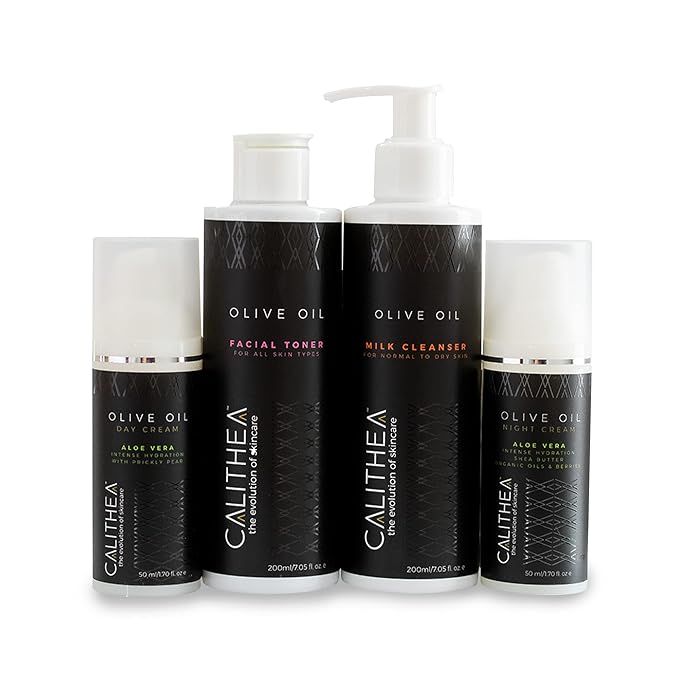 Calithea Radiant Skincare Set: Cleansing Milk, Facial Toner, Day Cream & Night Cream for All Day Hydration and Radiance