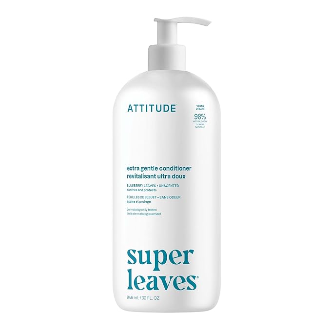 ATTITUDE Extra Gentle Hair Conditioner, Soothes Dry Scalp, Naturally Derived Ingredients, Vegan Detangler, Dermatologically Tested, Unscented, 32 Fl Oz