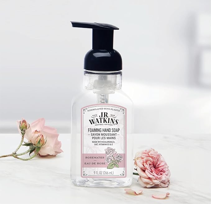 J.R. Watkins Foaming Hand Soap with Pump Dispenser,Moisturizing Foam Hand Wash,Alcohol-Free,Cruelty-Free,eau de rose,9 fl oz,(Pack of 6)