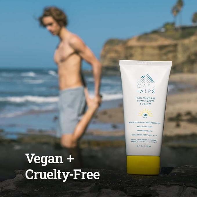 Oars + Alps SPF 30 Mineral SPF Sunscreen Body Lotion, Infused with Hyaluronic Acid, Shea Butter, and Coconut Oil, Water and Sweat Resistant, 6 Fl Oz