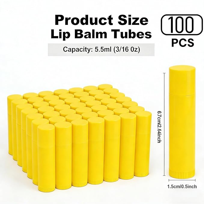 Value Pack of 100 Packs 5ml Empty Lip Balm Tubes, Leak-Proof Twist-Up Refillable Lipstick Containers for DIY Lip Balm，Lipstick, Lip Care Solid Perfume, Cosmetic Filling (Yellow)