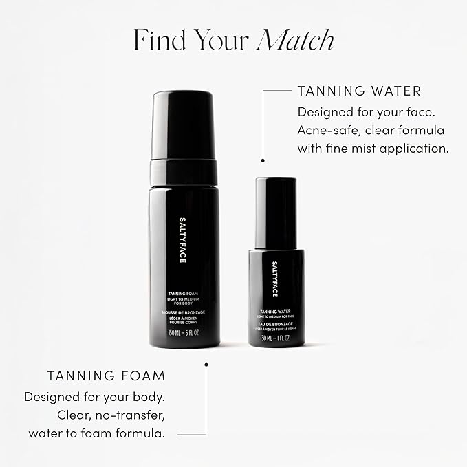 SALTYFACE - Tanning Foam (Light to Medium) - Self Tanner for Body, Legs, Arms, Back - No Color Transfer - Oil Free, Fragrance Free - Streak-Free, Non-Clogging - Vegan Skin Care - 5 FL OZ (150 ML)