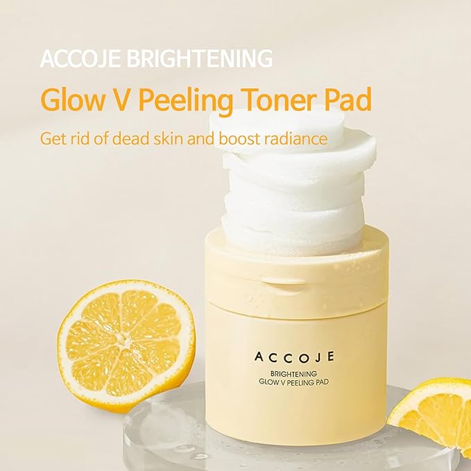 ACCOJE Brightening Glow V Peeling Toner Pads with Glutathione & AHA+BHA, Dual-Textured Exfoliating Toner Pads for Smoother, Clearer & Radiant Skin, Korean Skin Care (70 Pads)