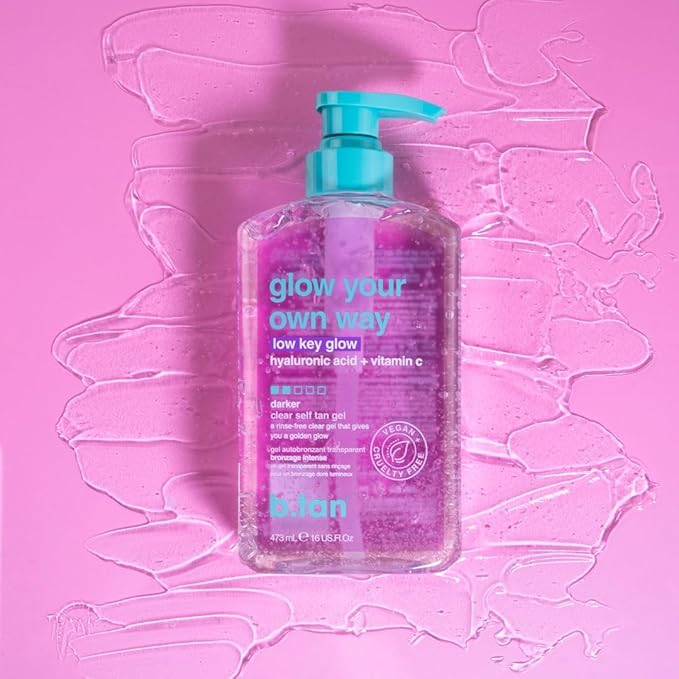 b.tan Dark Clear Self Tan Gel | Glow Your Own way, Low Key Glow - Transfer-Resistant Sunless Tanning Gel, Gradual Darker Bronze, Packed with Hyaluronic acid & Vitamin C, 16 Fl Oz