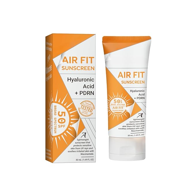 Air Fit Sunscreen SPF 50 PA++++ (2 Pack) – Lightweight Face & Body Sunblock with Hyaluronic Acid + PDRN, Non-Greasy, For Daily Outdoor Use, 1.69 fl oz Each (1)