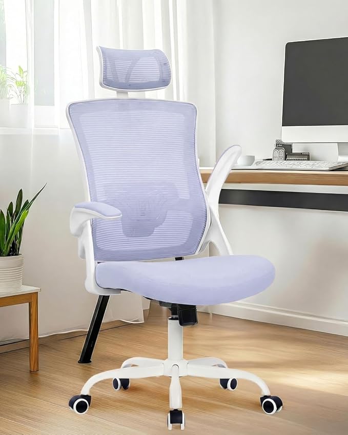 NEO Chair Office Chair High Back Desk Mesh Chair Comfy Computer Gaming Seat with Adjustable Ergonomic Headrest Lumbar Rolling Flip-up Armrests and Wheels (Purple)