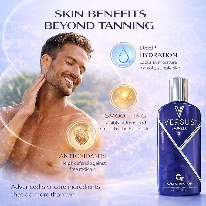 Versus Bronzer Step 2 DHA Indoor Tanning Bed Lotion, Outdoor UV Sun Tan Instant & Delayed Dark Bronzing Cream, Skin Hydrating & Antioxidant Formula, 8 fl oz