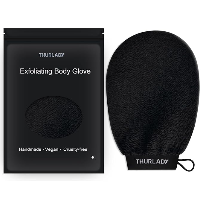 Exfoliating Glove, Korean Exfoliating Mitt Body Scrubber, Viscose Fiber Bath Shower Scrub Gloves, Dead Skin Remover for Body, Skin Care Tools for Smoother Skin, Self-Tan Prep & Removal, Black
