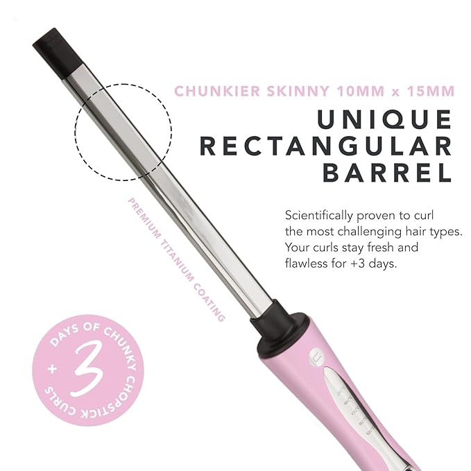 CHOPSTICK STYLER Cheeky, Professional Curling Wand, 5 Variable Temperatures, 0.6” x 0.4” Chunkier Rectangular Titanium Barrel for Long Lasting, Natural, Voluminous Chopstick Mermaid Curls