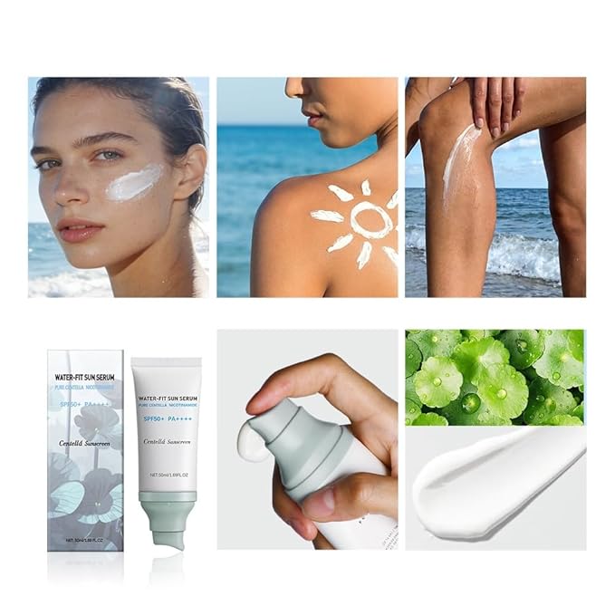 2Pcs Centella Sunscreen SPF50+, Lightweight Hydrating Centella Water-Fit Sun Serum for All Skin Type and UV Defense