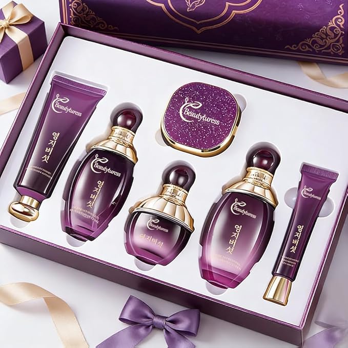 Ganoderma Lucidum Skincare Set - Face Care Kit with Collagen,Niacinamide, Hyaluronic Acid - Anti aging & Firming Skin, Face Care Gift Set for Women Include Toner, Serum, Lotion, Eye Cream, Face Cream