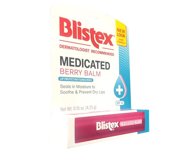 Blistex Medicated Berry Balm Lip Protectant and Sunscreen SPF 15, Soothes and Prevents Dry Chapped Lips, 0.15 oz