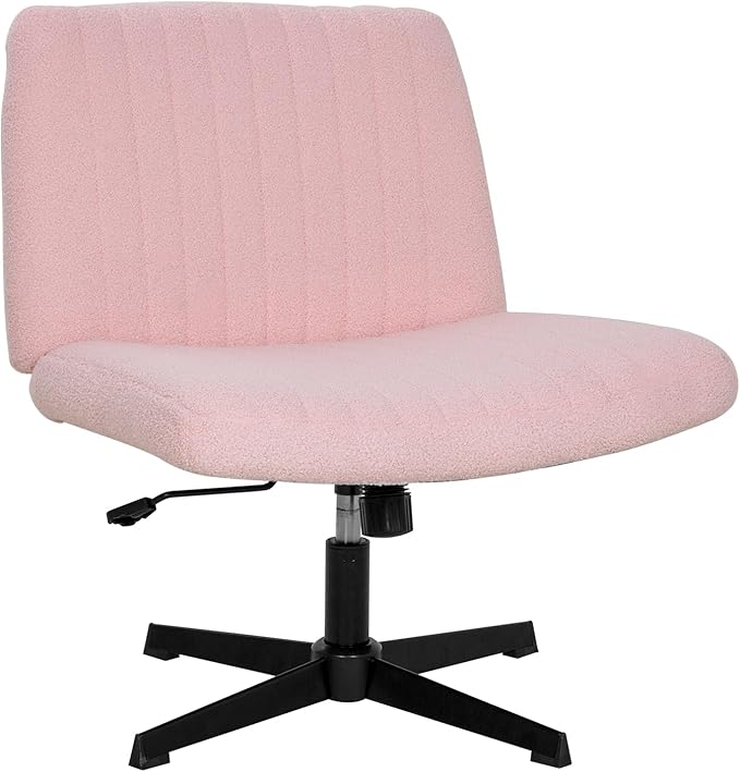 PayLessHere | Criss Cross Chair | Pink | Wide, Armless Desk Chair Without Wheels | 360 Swivel, Height Adjustable & Stable Metal Base | for Office, Home Office, Vanity Seating