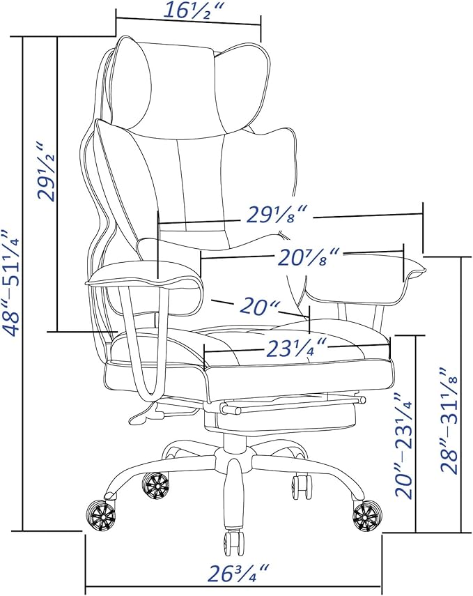 Efomao Big & Tall Office Chair with Footrest, High-Back Leather Executive Desk Chair with Lumbar Support and Padded Armrests, Black