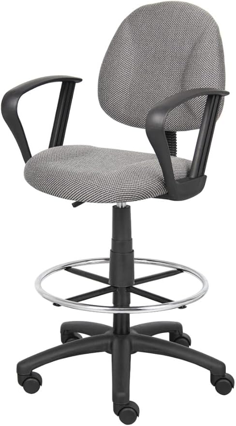 Boss Office Products B1617-GY Ergonomic Works Drafting Chair with Loop Arms in Grey
