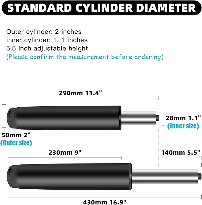Adjustable Gas Lift Cylinder for Office Chairs, Black, 1000LBS Capacity