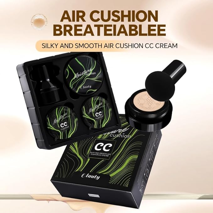 Moisture Cushion CC Cream Foundation for Mature Skin - Flawless Concealer BB Cream with Mushroom Sponge, Long-Lasting Waterproof Air Cushion, Natural (02# – Refill Kit (1 Full + 2 Refills))