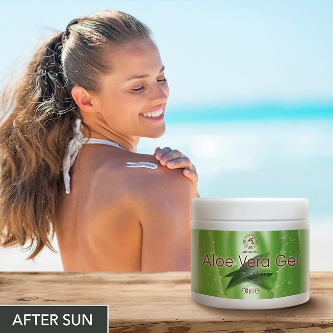 AROMATIKA Aloe Vera Gel 17 Fl Oz (500ml) - Hydrating Aloe Vera Gel for All Skin Types - Aloe Barbadensis - Aloe Gel for Skincare & Haircare - Aloe Vera for Dry Skin - After Shave Aloe Gel