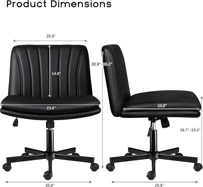 PUKAMI Criss Cross Chair,Comfy Cross Legged Office Desk Chair No Wheels,Modern Fabric Swivel Adjustable Height Mid Back Wide Seat for Home Office Computer (Pu Black with Wheels)