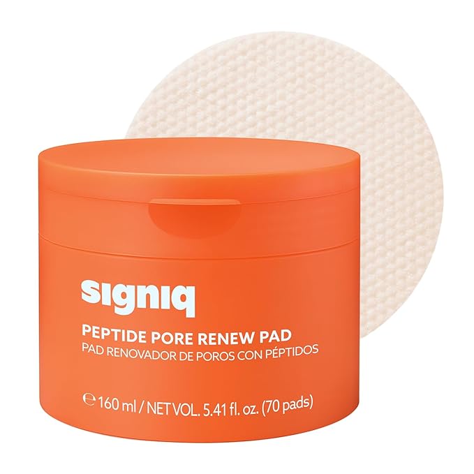 signiq Peptide Pore Renew Pad, Pore Purifying and Firming, Peptide, 0.2% BHA, Mini-Embossed Toner Pads for Glass Skin, Korean Skincare (70 Pads, 160ml, 5.41 fl.oz.)