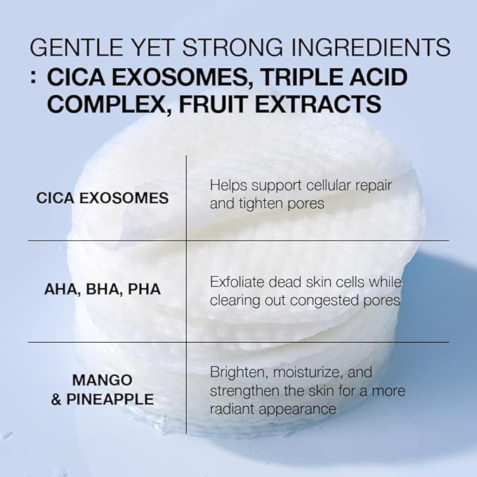 35% Smaller Pores & 32% Reduced Pore Area | Brightening Exfoliating Pads | Soothes, Hydrates & Brightens with CICA Exosomes, AHA/BHA/PHA & Fruit Enzymes | Korean Skincare | 70 Pads
