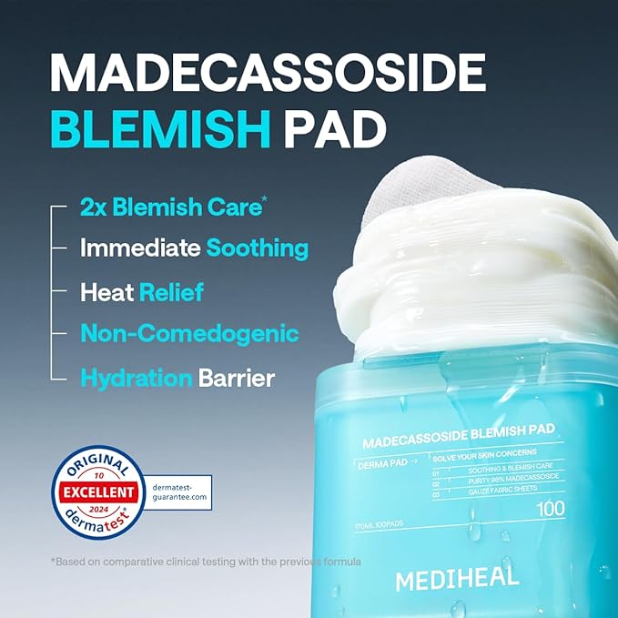 Mediheal Madecassoside Blemish Repair Skincare Bundle – Toner Pads (100ct) + Repair Serum + Derma Cream | Centella Asiatica Tone Care, Hydration & Skin Barrier Support