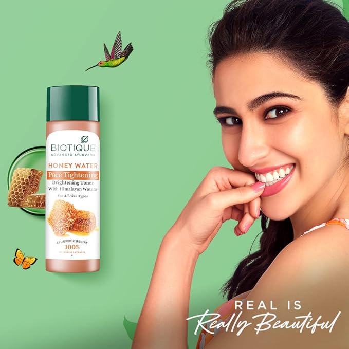 Biotique Bio Honey Water Clarifying Toner, 120ml (4.05 Oz.) I With Himalayan Water I All Skin Type I Blended With Pure Honey, Aloe Vera, Manjishtha, Nutgalls, Carrot, Sandalwood And The Fresh Waters