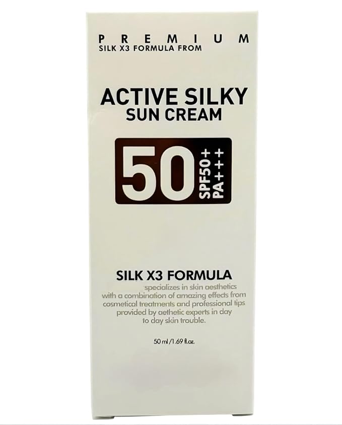 Active Silky Sun Cream 50 ml / 1.69 fl oz SPF50+ PA+++, Sun Cream for Face with Peptide and Silk