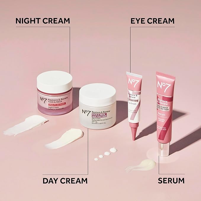 No7 Restore & Renew Multi Action Face & Neck Night Cream - Collagen Peptide Anti Aging Face Cream - Hydrating Hyaluronic Acid + Skin Firming Fragrance Free (50ml)