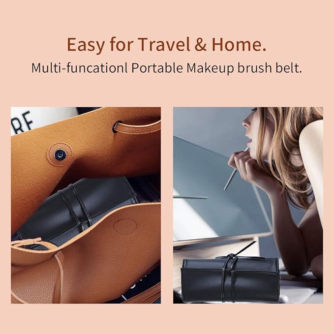 MOND'SUB Makeup Brush Case Travel, makeup brush case roll up,brush holder makeup,Holder Organizer Brushes Pouch Cosmetic Bag for Travel，Rolling Bag Storage Case PU Leather