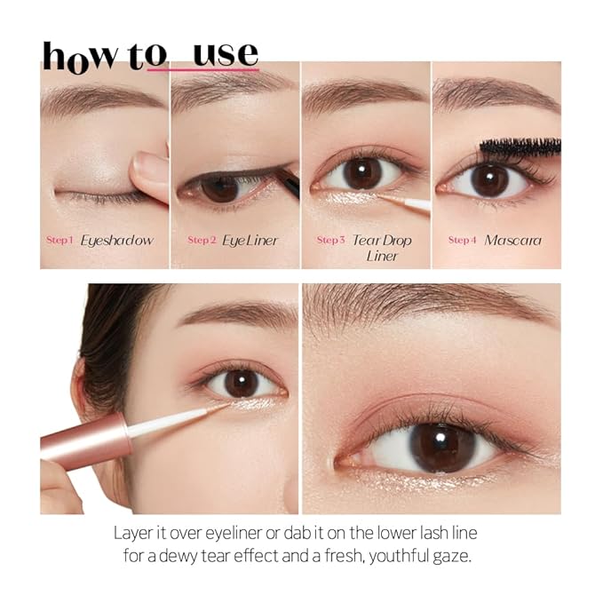 ETUDE Tear Drop Eyeliner, Crystal & Opal Glitter, Smudge-Proof Sparkle, Long-Lasting Formula, All Skin Tone Friendly, Korean Makeup, Beauty, White Tear (0.271 Fl Oz)
