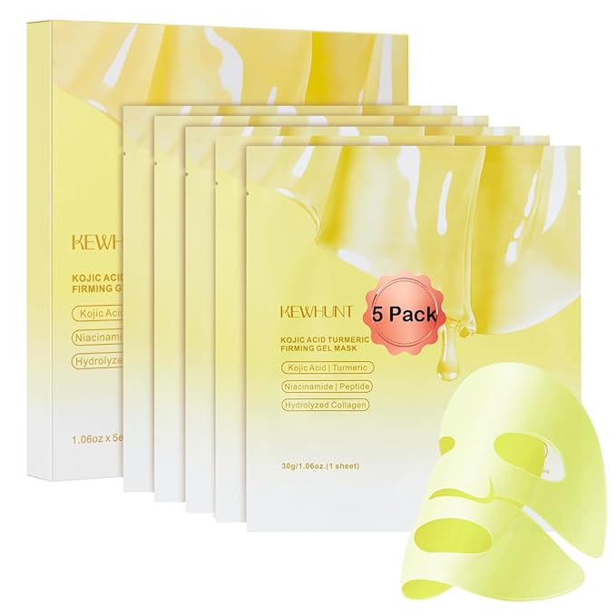 Kojic Acid Turmeric Gel Mask,Overnight Face Mask,Jelly Gel Collagen Mask with Niacinamide,Peptide for Glass Glow Skin - Elasticity, Firming, Smoothing,Fine Lines,Skincare 5ea