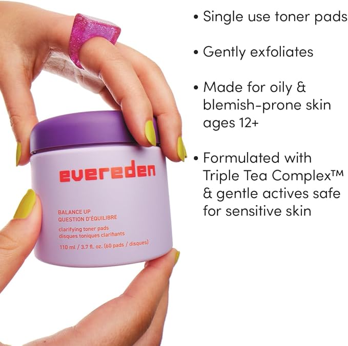 Evereden Toner Pads for Teens, Clean, Vegan Water-Based Face Toner Pads with Green Tea & Chamomile for Oily and Pimple-Prone Skin - Balanced Skin & Clog-Free Pores - Easter Basket Stuffers for Teens