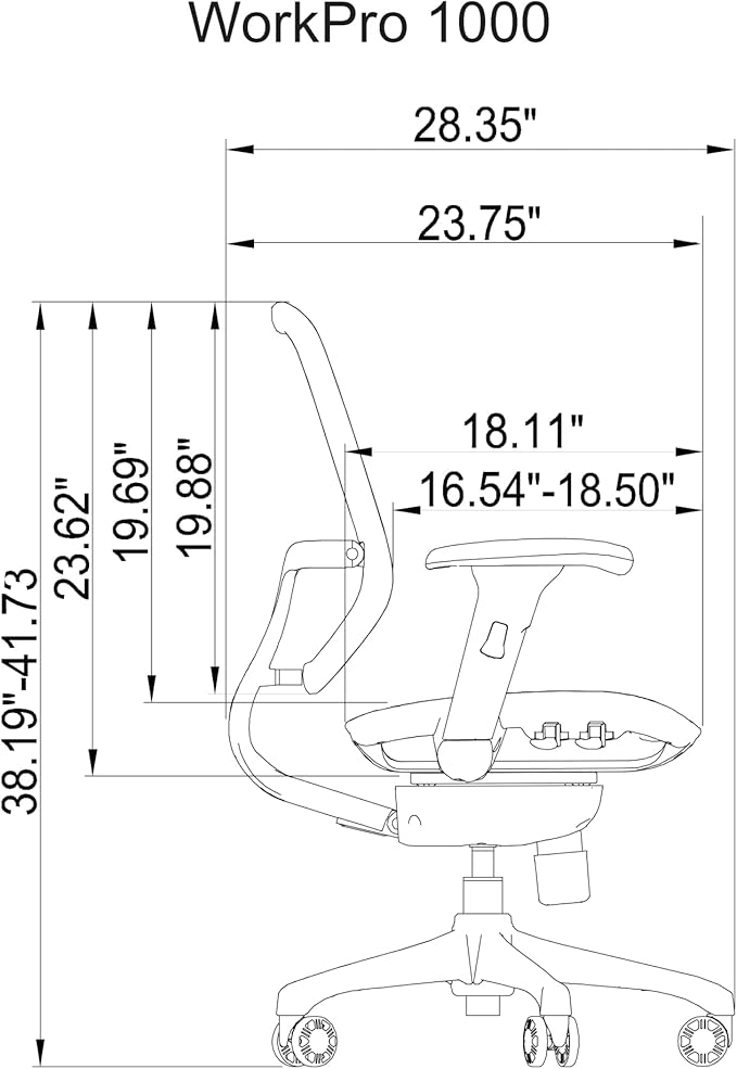 WorkPro® 1000 Series Ergonomic Mesh/Mesh Mid-Back Task Office Chair, Black/Black, BIFMA Compliant