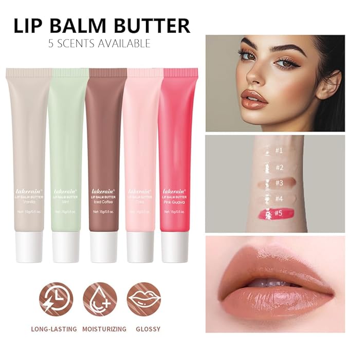 5Pcs Summer Lip Butter Lip Balm, Ultra-Hydrating Natural Vegan Lip Balm, Sheer-Tinted Shine & Hydration Lip Care, Soothes & Softens Dry Lips Skincare, Bálsamo labial hidratante