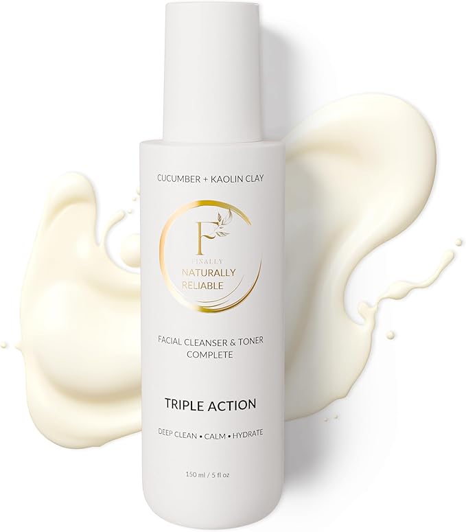 Finally All Natural Dual Action Face Wash & Toner, Cucumber Kaolin Clay, Natural Cleanser with Bakuchiol, 5 FL OZ, for All Skin Types. Face Wash for Women & Men