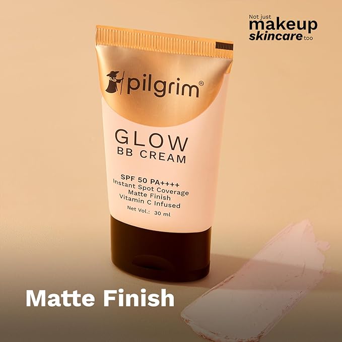 Pilgrim Honey Glow BB Cream SPF 50 PA++++ with Vitamin C | Medium Skin Tone | Lightweight Matte Finish Makeup with Sheer Coverage & Smooth Look | 1.01 Fl Oz (30ml)