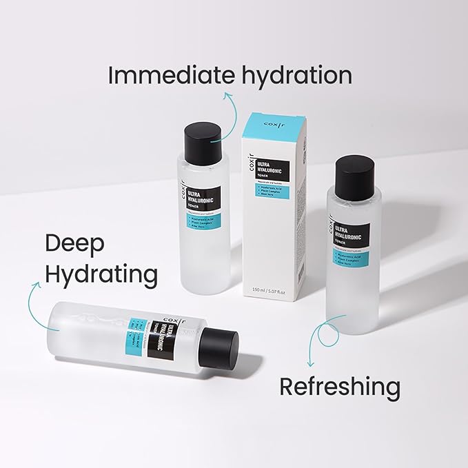 coxir Ultra HYALURONIC Acid Toner | HYDRATION-14-Complex| Hydrating, Smoothing, Calming, Moisturizing, Paraben Free, Cruelty Free, Korean Skin Care [150ml/5.07 fl.oz.]