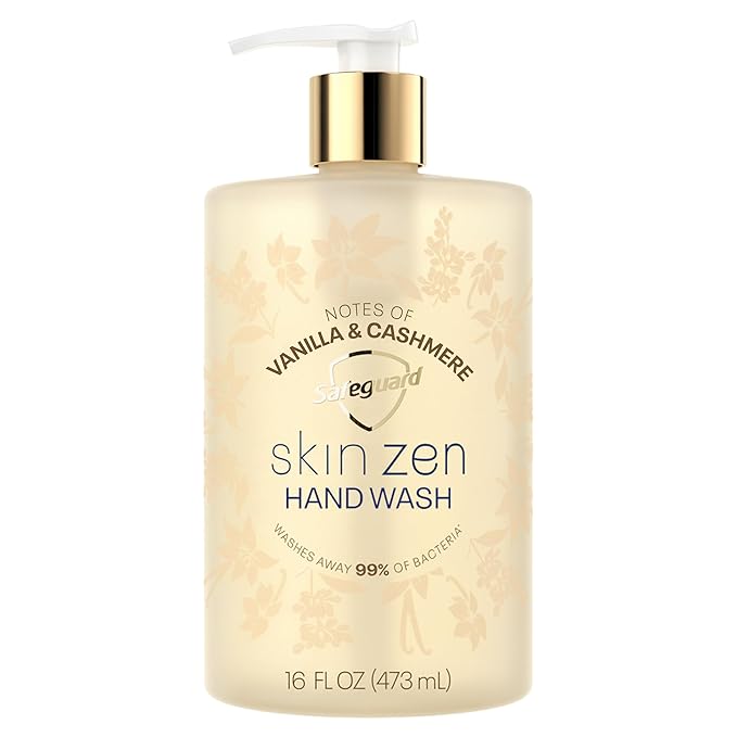 Safeguard Liquid Hand Soap, Skin Zen, Washes Away 99% Bacteria, Made with Natural Moisturizers & 2X Skin Conditioners, Safeguarding Families, PH Balanced Formula, Vanilla & Cashmere Scent, 16 oz