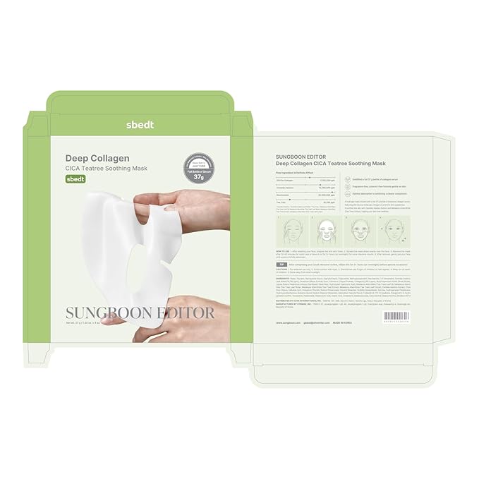 SUNGBOON EDITOR Deep Collagen CICA Tea Tree Overnight Mask | Acne Mask for Redness & Soothing | 2,160,000PPB Collagen + Tea Tree + Centella | Korean Skincare, 4ea | Gifts for Women