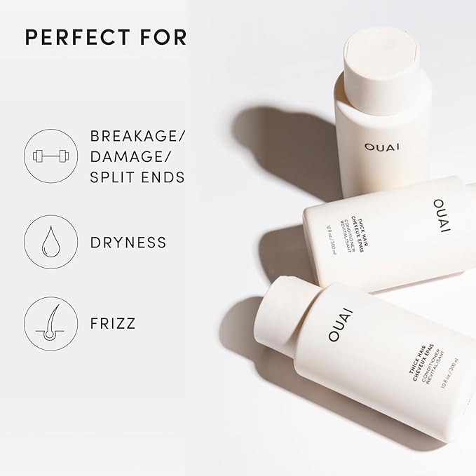 OUAI Thick Hair Conditioner Travel Size - Moisturizing Conditioner for Dry, Frizzy Hair - Keratin, Marshmallow Root, Shea Butter and Avocado Oil - Paraben, Phthalate and Sulfate Free (3 Oz)