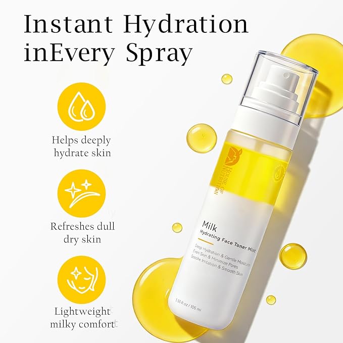 Hydrating Face Mist with Goat Milk Prebiotic – Alcohol-Free Facial Toner Spray with Hyaluronic Acid & Squalane, Soothing Pore-Refining Mist for Sensitive Skin, Fragrance-Free, 3.55 fl.oz