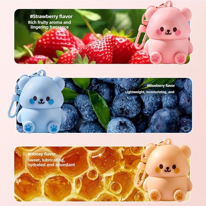Cute Little Bear Lip Balm for Children,Anti-Dry Anti-Crack Moisturizing Lip Gloss,Natural Ingredients Lipsticks Lip Care Products,Fruit Flavored Lip Stick for Kids (3pcs1)