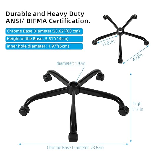 28 Inch Heavy Duty Office Chair Base with 5 Casters, Reinforced Metal Chair Feet, Universal Gas Cylinder Fit, for Swivel/Computer/Criss Cross Chairs